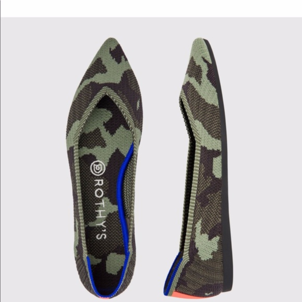 Rothy's Olive Green Camo - "The Point" Flat